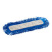 A blue and white Lavex microfiber mop pad with fringes.