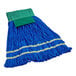 A blue Lavex microfiber wet mop with white stripes and a green headband.