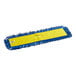 A yellow and blue Lavex microfiber dust mop pad.