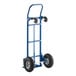 A blue Lavex hand truck with wheels and a handle.