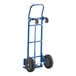 A blue Lavex 2-in-1 convertible hand truck with black wheels.