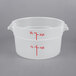 A clear plastic container with red text on a white background.