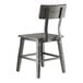 A slate gray wooden chair with a solid seat, angled legs, and a rectangular backrest.