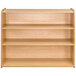 A Tot Mate maple laminate storage shelf with shelves.