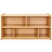 A Tot Mate maple laminate toddler compartment storage with shelves.