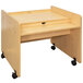 A Tot Mate maple laminate mobile desk with wheels.