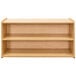 A Tot Mate maple laminate wooden shelf with three shelves.