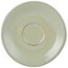 A white Tuxton china saucer with a rim and a circle in the middle.