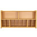 a wooden shelf with empty shelves