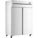 An Avantco stainless steel reach-in refrigerator with two solid doors.