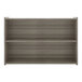 A Tot Mate Shadow Elm laminate preschool storage shelf with two shelves.