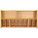 a wooden shelf with empty shelves