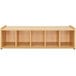 A maple laminate book bench cubbie with six compartments.