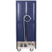 A blue Metro C5 heated holding cabinet with clear Dutch doors.