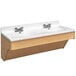 A Tot Mate double maple laminate wall vanity for two sinks.