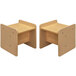 A beige and maple wooden activity cube with a small base.