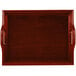 A mahogany hardwood room service tray with handles.