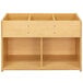 A maple laminate Tot Mate bookshelf with two shelves and four compartments.