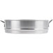 A silver aluminum steamer pot with handles.