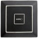 A black square Acopa stoneware plate with white text that reads "Acopa" on it.