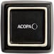 A black square Acopa stoneware sauce cup with white trim.