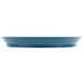 A blue round deli server with a short base.
