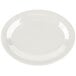 A white oval melamine platter with a round edge on a white background.