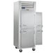 A Traulsen reach-in refrigerator with half doors.