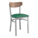a green cushion on a chair