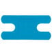 A blue woven adhesive knuckle bandage with white circles on it.