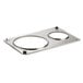 A ServIt stainless steel steam table adapter plate with two round holes.