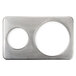 A silver stainless steel Vigor adapter plate with two circles.