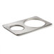 A stainless steel Vigor adapter plate with two holes.
