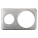 A silver stainless steel Avantco adapter plate with two circles.