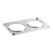 A silver metal ServIt adapter plate with two circular holes.
