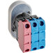 close-up of a blue and pink electrical component