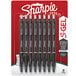 A package of 8 black Sharpie S-Gel retractable gel pens.