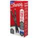 A box of 12 Sharpie S-Gel blue ink pens with black barrels.
