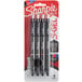 A package of 4 Sharpie S-Gel retractable gel pens with black barrels.