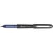 A close-up of a black and blue Sharpie Roller Ball Stick Pen.