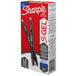 A box of 12 Sharpie S-Gel blue ink pens with black barrels.