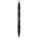 A black Sharpie S-Gel pen with a silver tip and blue writing.