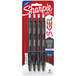 A package of 4 Sharpie S-Gel blue ink pens with black barrels.