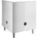 A white stainless steel cabinet with a square top and two black circular holes.
