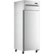 a close-up of a silver refrigerator