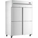 A white Avantco reach-in refrigerator with two solid half doors and two drawers.