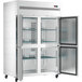 a large refrigerator with glass doors