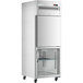 An Avantco stainless steel reach-in refrigerator with glass half doors.