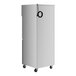 A stainless steel rectangular reach-in refrigerator with glass half doors and a black handle.