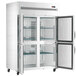 a white refrigerator with glass doors